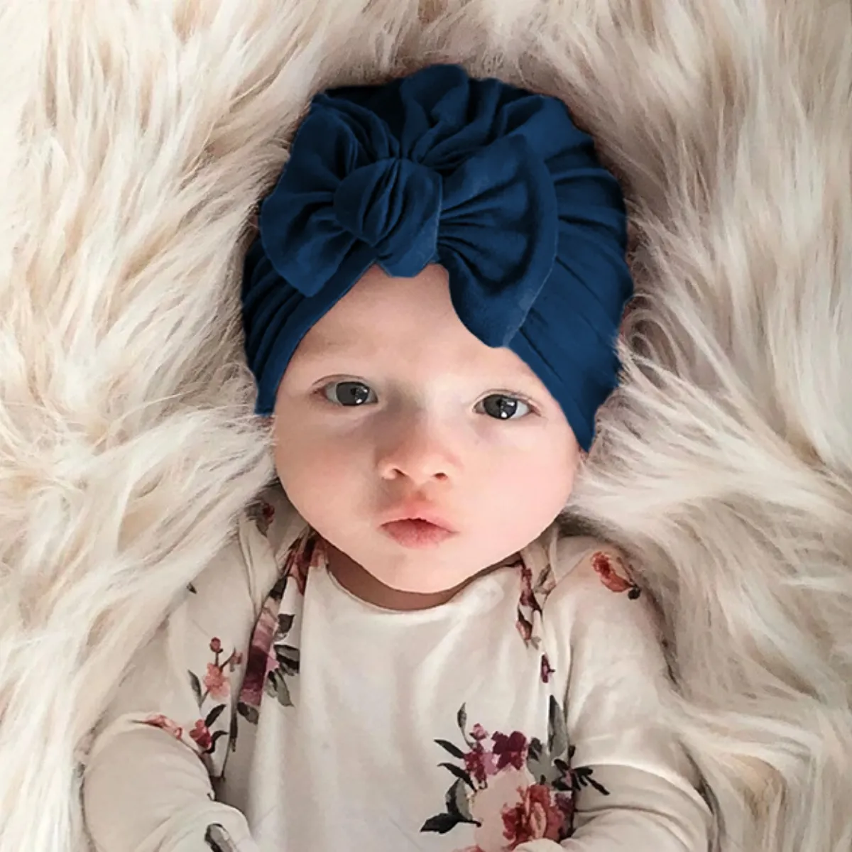 THE LITTLE LOOKERS Unisex Soft Hosiery Turban Bow Knot Cap, Baby Headwear | Suitable for 3 to 18 Months Baby