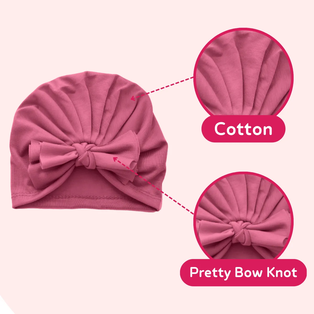 THE LITTLE LOOKERS Unisex Soft Hosiery Turban Bow Knot Cap, Baby Headwear | Suitable for 3 to 18 Months Baby