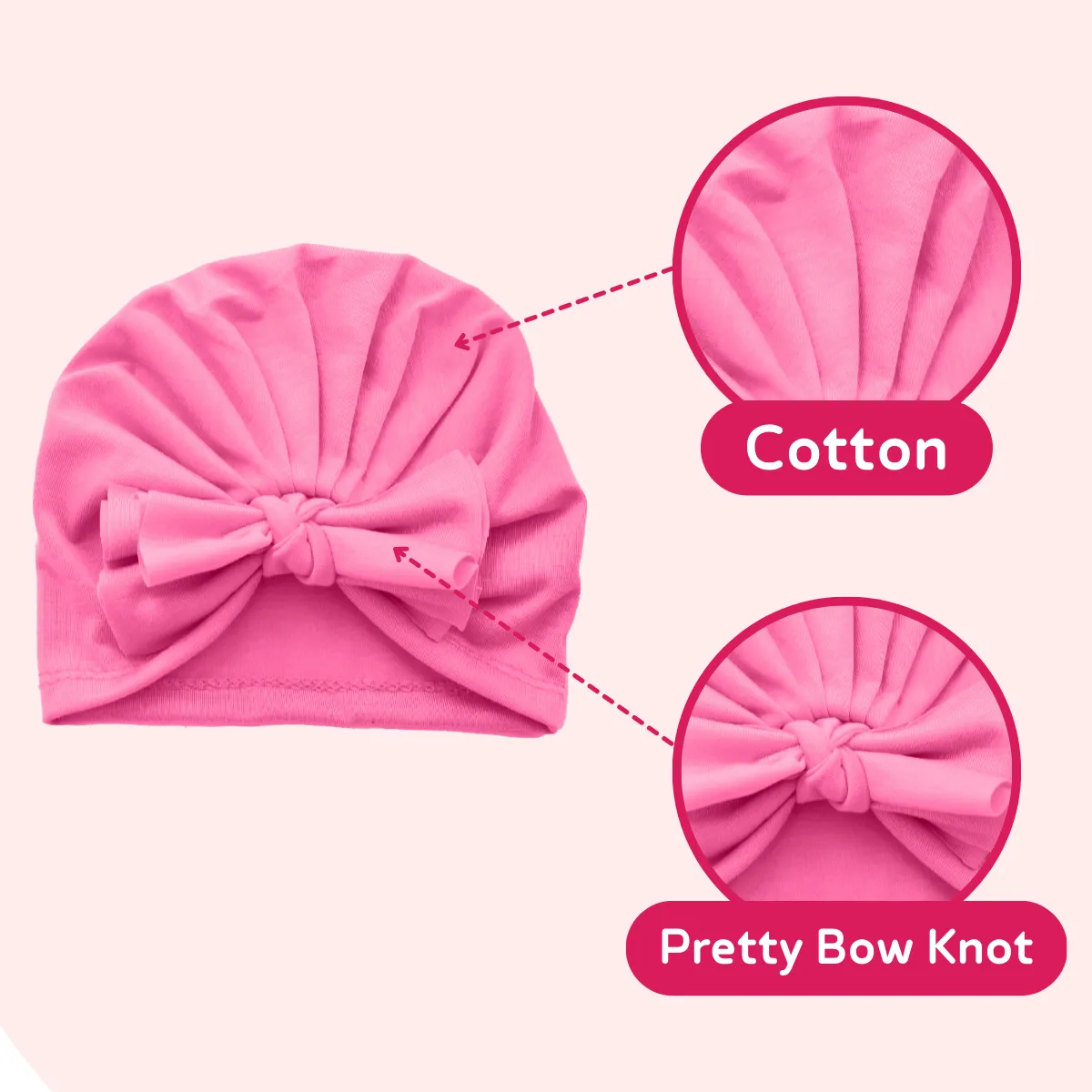 THE LITTLE LOOKERS Unisex Soft Hosiery Turban Bow Knot Cap, Baby Headwear | Suitable for 3 to 18 Months Baby