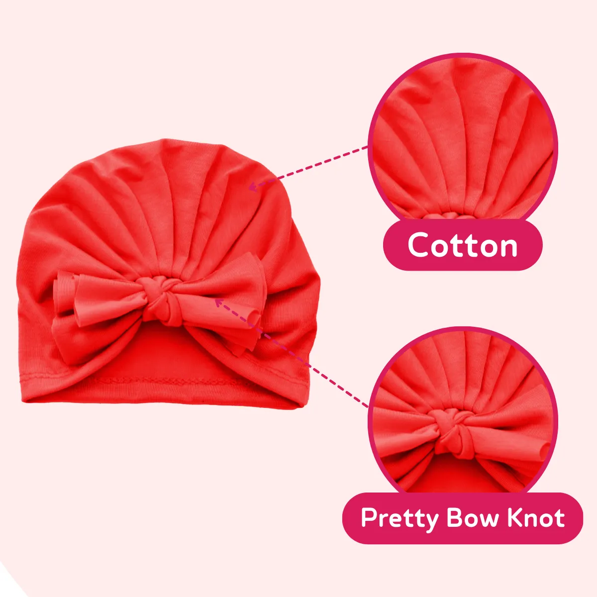 THE LITTLE LOOKERS Unisex Soft Hosiery Turban Bow Knot Cap, Baby Headwear | Suitable for 3 to 18 Months Baby