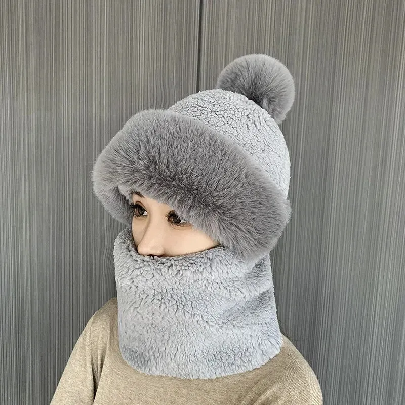 Thick Plush Winter Hat and Neck Scarf Set