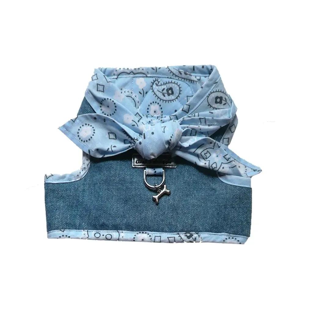 Tiny Dog Denim Dog Harness Blue Bandana Scarf | 4 LBS to 15 LBS