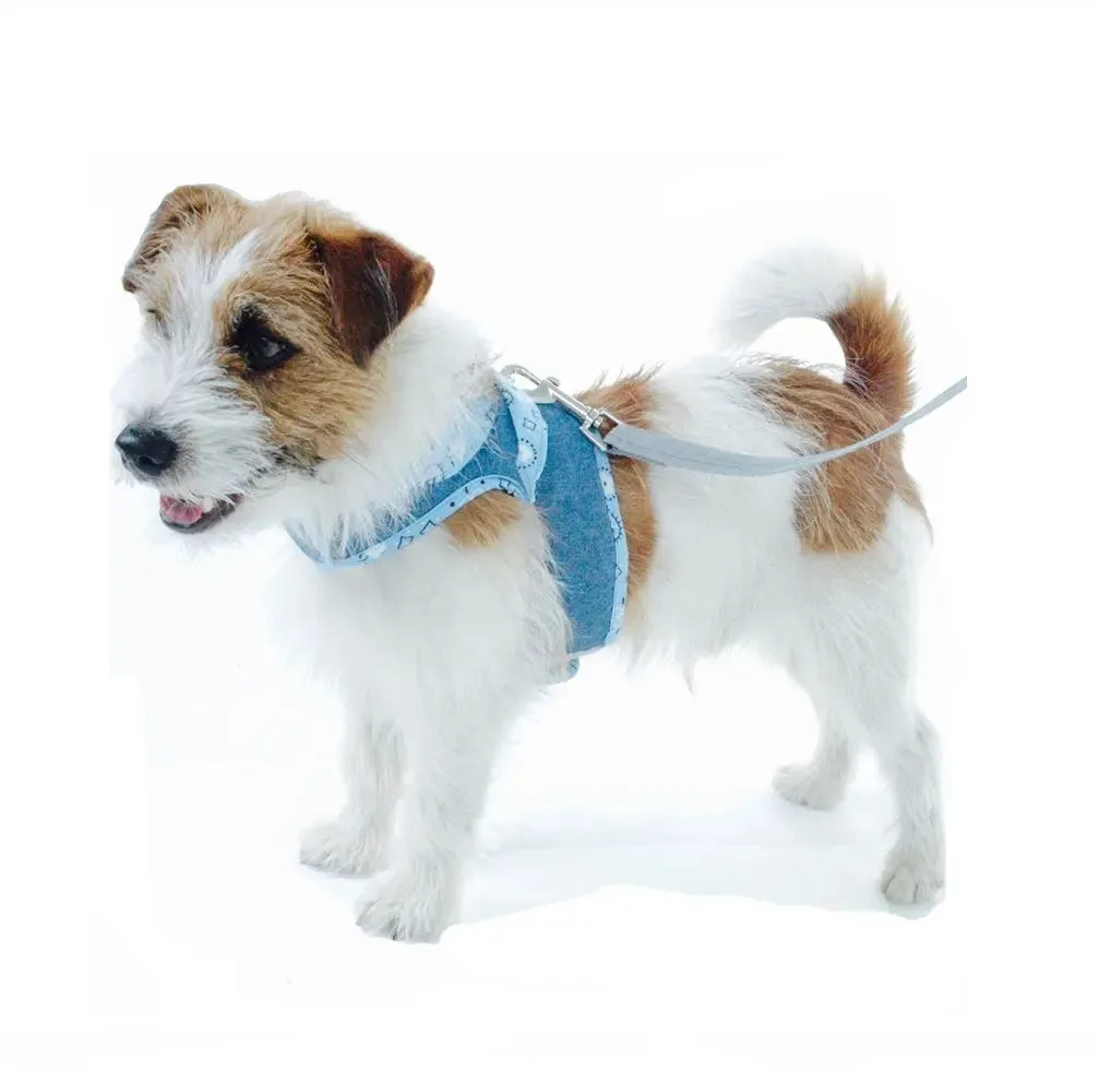 Tiny Dog Denim Dog Harness Blue Bandana Scarf | 4 LBS to 15 LBS