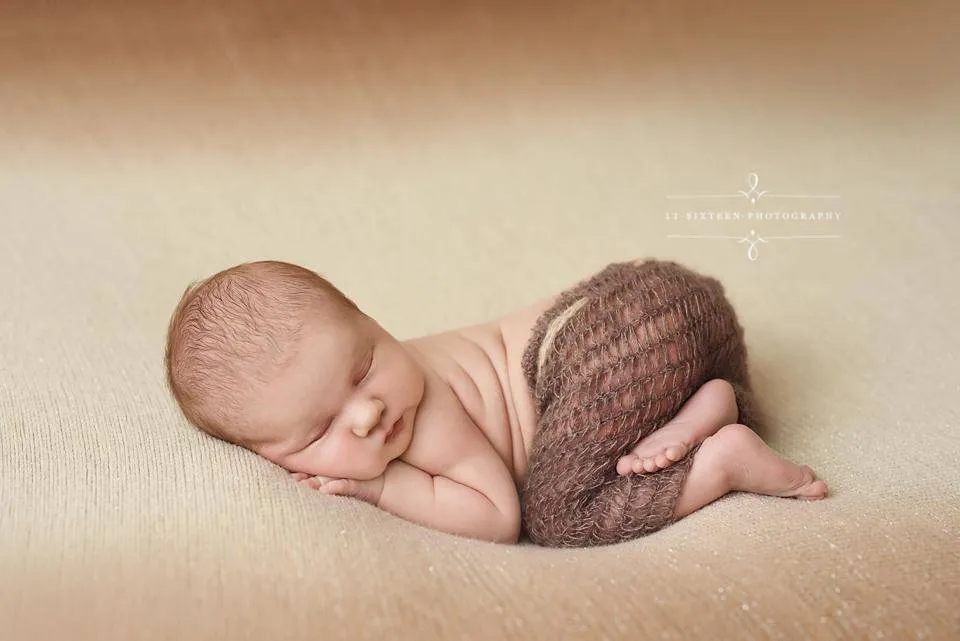 Toffee Brown and Beige Two Toned Mohair Newborn Pants and Hat Set