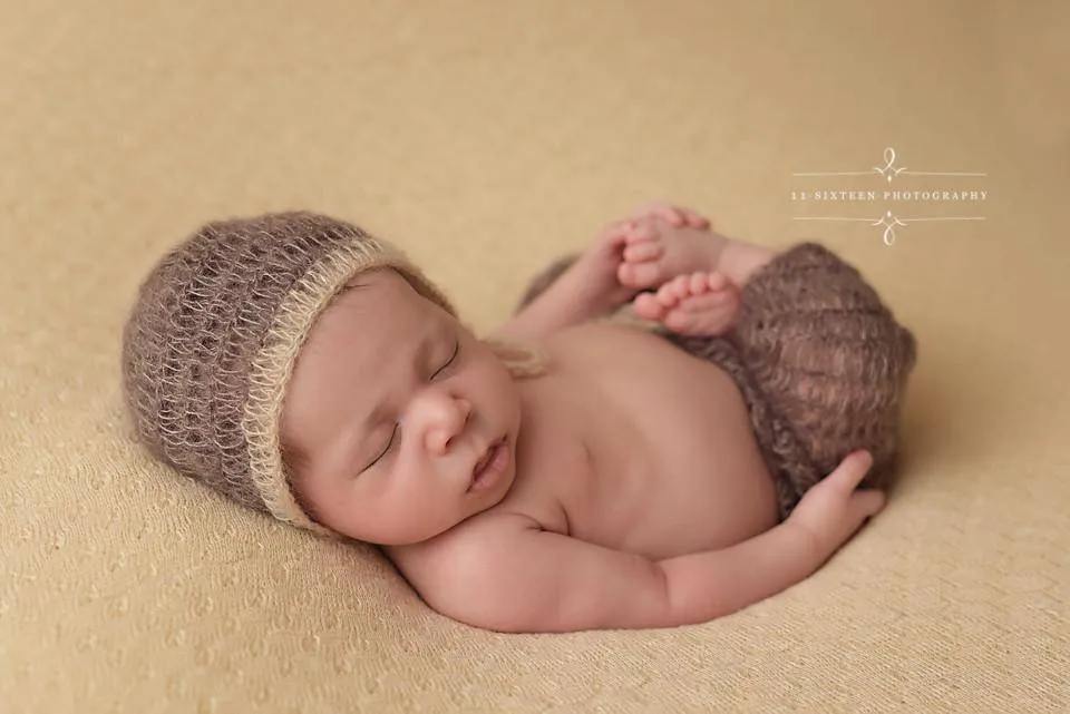 Toffee Brown and Beige Two Toned Mohair Newborn Pants and Hat Set