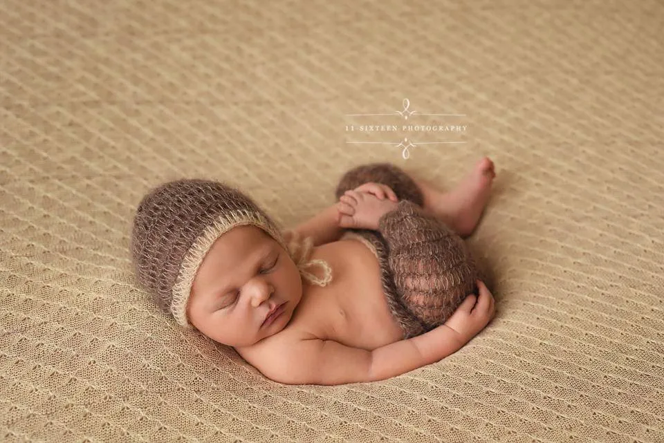 Toffee Brown and Beige Two Toned Mohair Newborn Pants and Hat Set