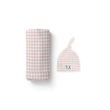 TUK Pink Pattern Swaddle and Beanie Set 0-6 Months