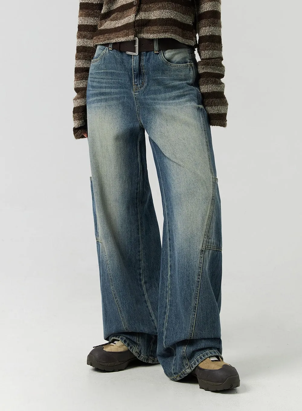 Washed Baggy Cargo Jeans CO323