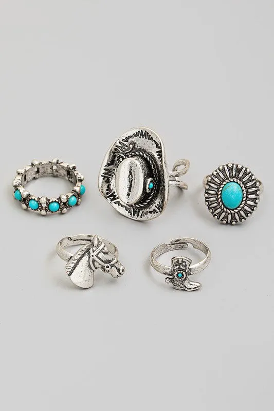 Western And Turquoise Statement Ring Set