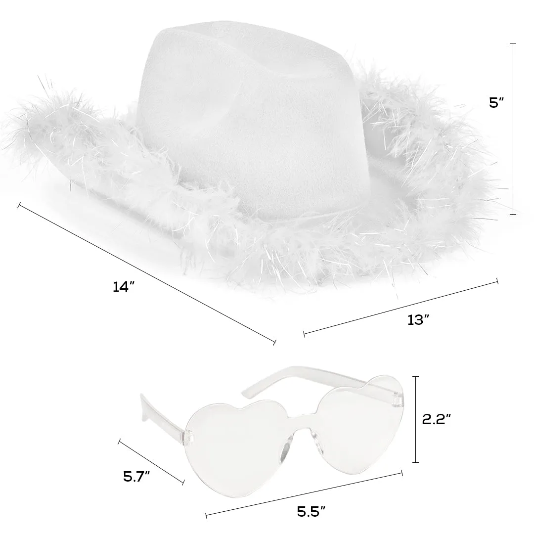 White Cowgirl Hat with Fur Rim - Trendy Halloween Light Up Cowboy Hat - Ideal for Western Rodeo Parties and Celebrations - Perfect for Costume Events, including Bride Cowgirl Parties - FUNCREDIBLE