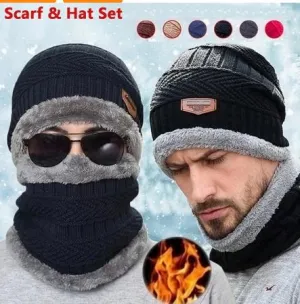 Winter Beanie Hat Scarf Set Warm Knit Hat Thick Fleece Lined Winter Hat Neck Warmer For Men Women