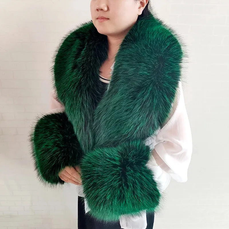 Winter Faux Fox Fur Scarf Artificial Fur Collar And Cuff Set