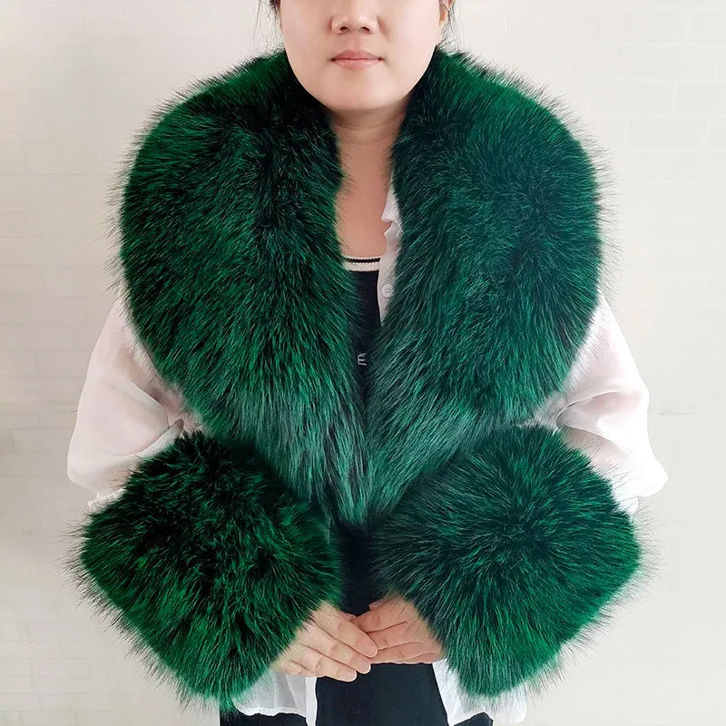 Winter Faux Fox Fur Scarf Artificial Fur Collar And Cuff Set