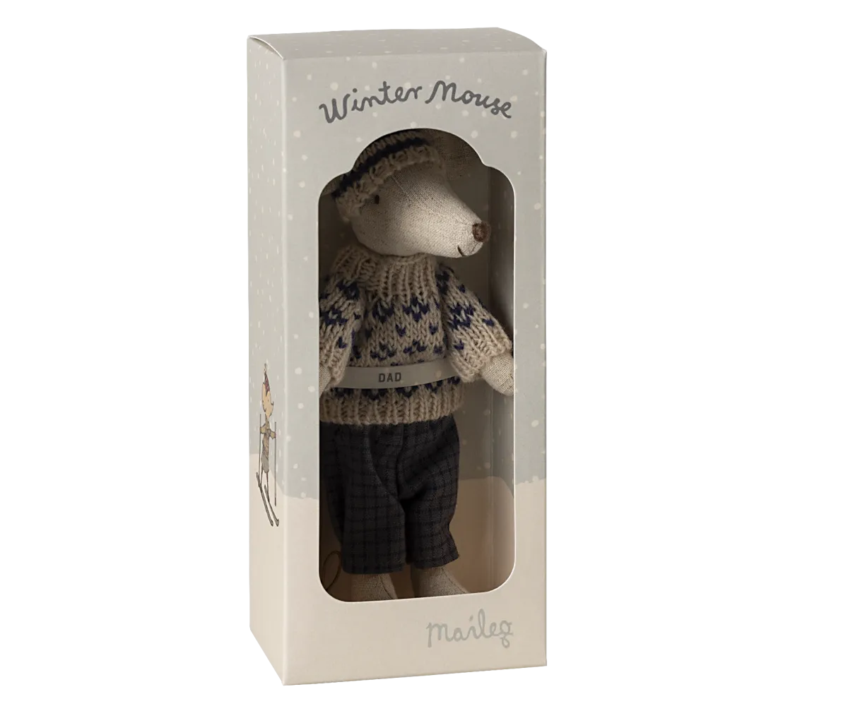 Winter mouse with ski set, Dad - Blue