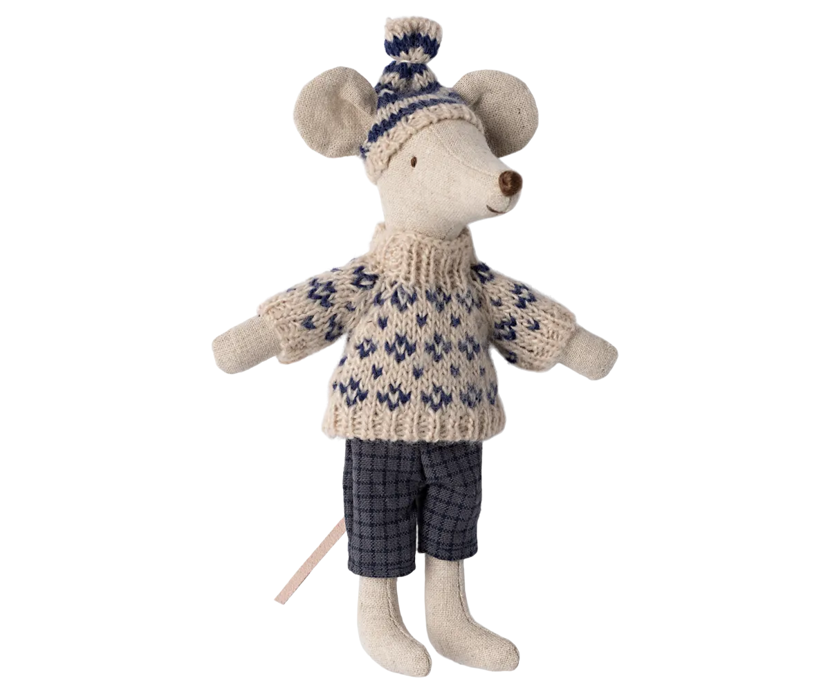 Winter mouse with ski set, Dad - Blue