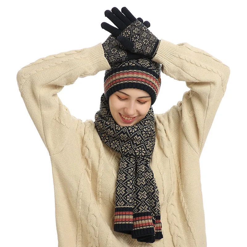 Winter new knitted scarf warm wool three hats, scarves and gloves