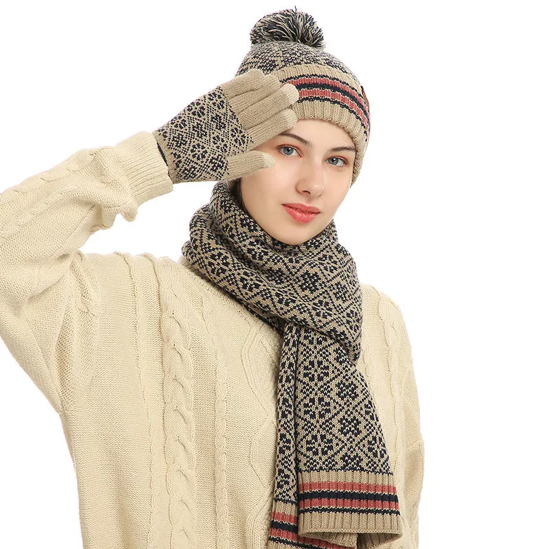 Winter new knitted scarf warm wool three hats, scarves and gloves