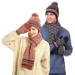 Winter Snowflake Knitted Thickened Hat Scarf Gloves 3PCS Set