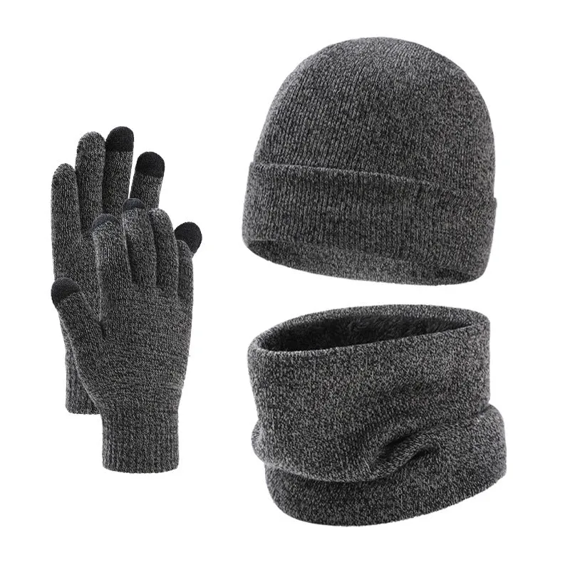 Winter warm men's hat, scarf, glove suit, knitted, thickened, fashionable and versatile