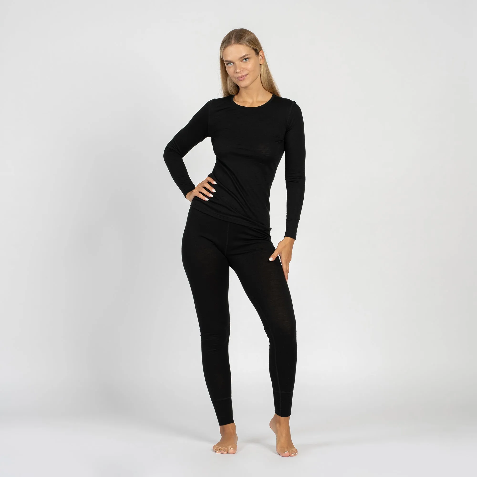 Women's 160 Long Sleeve & Bottoms 2-Piece Black