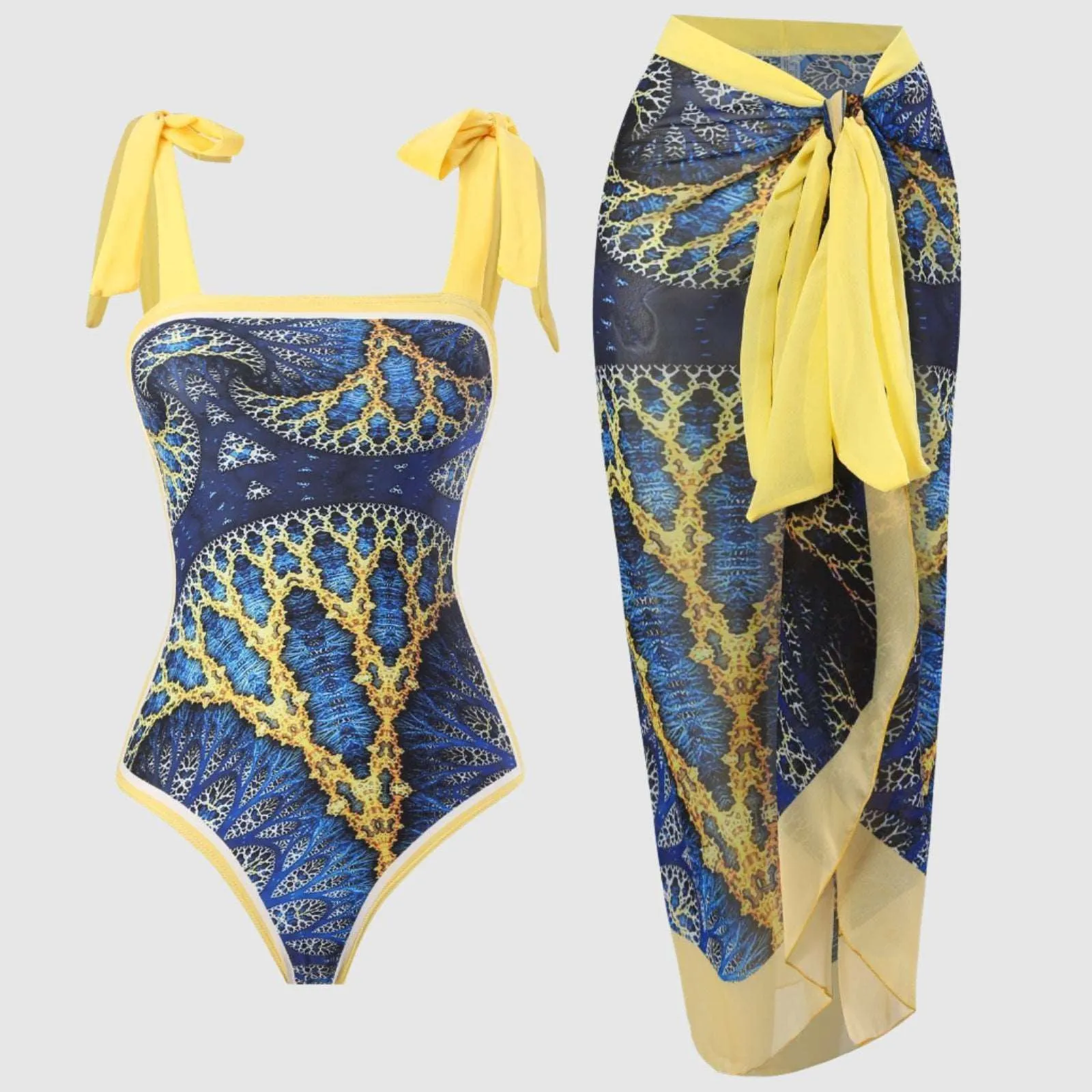 Women's Retro One-piece Swimsuit and Cover-up Scarf Set