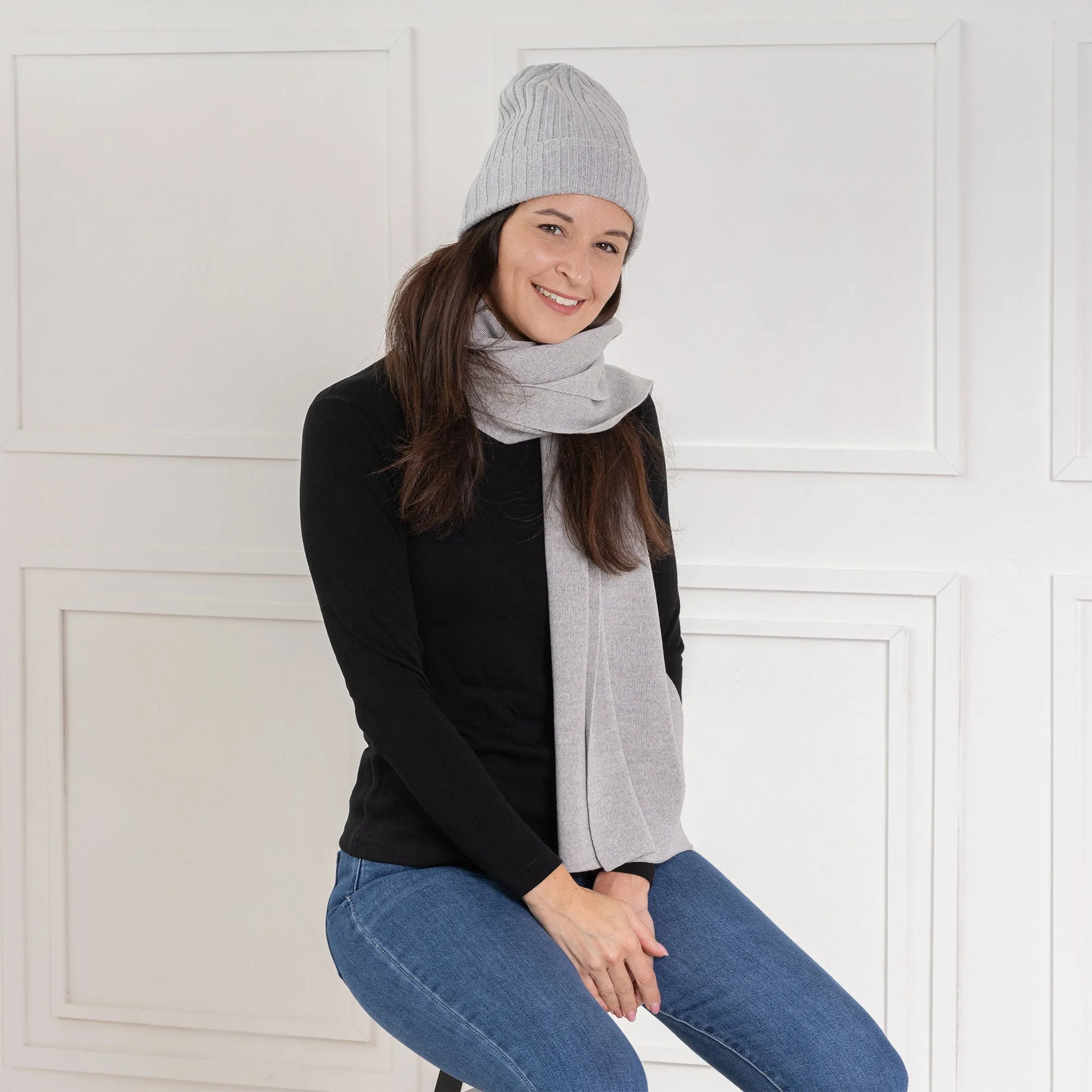 Women's Ribbed Beanie & Scarf Merino 2-Piece