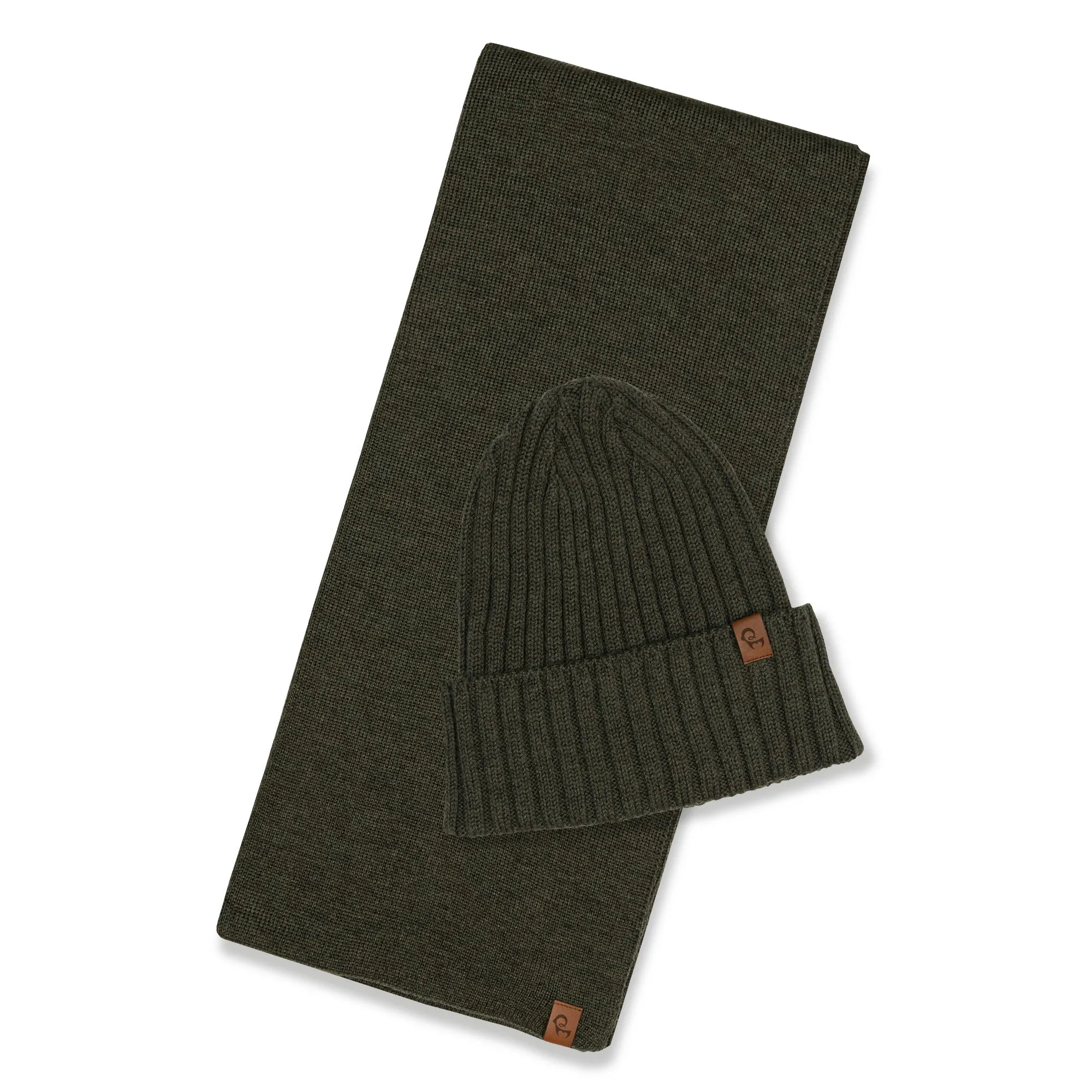 Women's Ribbed Beanie & Scarf Merino 2-Piece