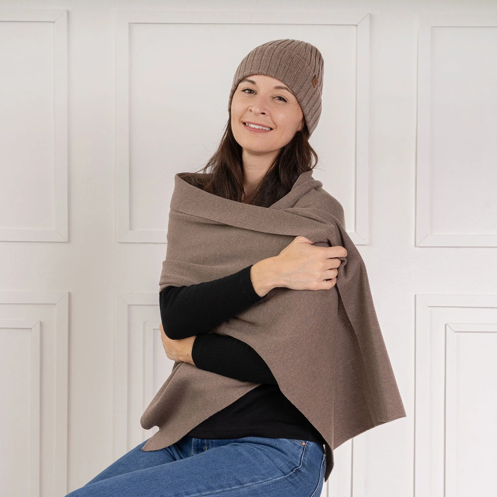 Women's Ribbed Beanie & Scarf Merino 2-Piece