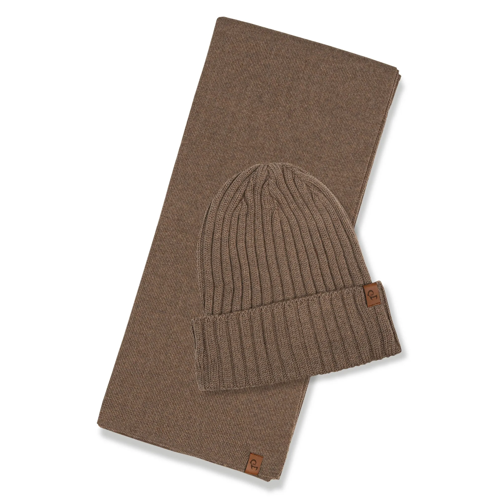 Women's Ribbed Beanie & Scarf Merino 2-Piece